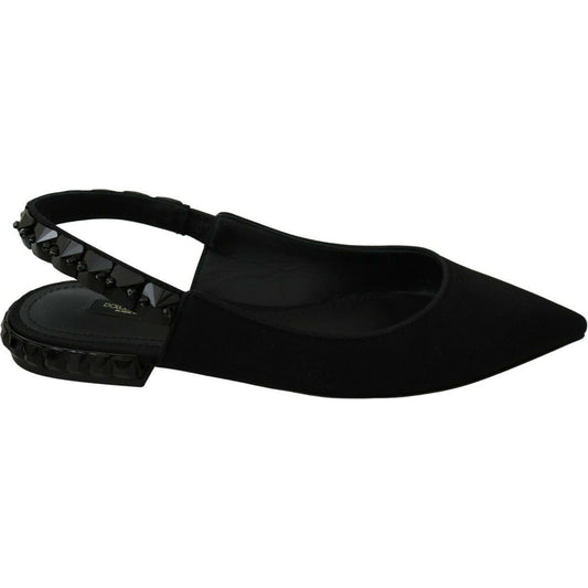 Dolce & Gabbana Black Flats Slingback Charmeuse Shoes LA7152-36