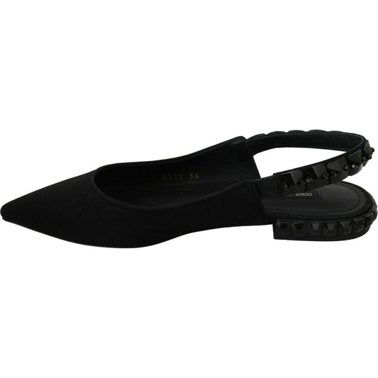 Dolce & Gabbana Black Flats Slingback Charmeuse Shoes LA7152-36