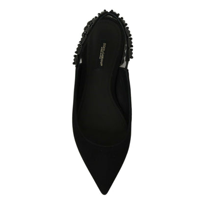 Dolce & Gabbana Black Flats Slingback Charmeuse Shoes