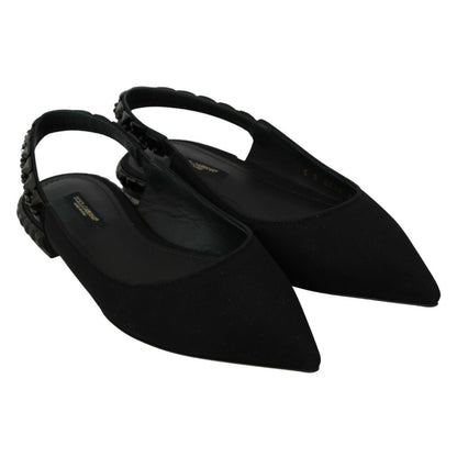 Dolce & Gabbana Black Flats Slingback Charmeuse Shoes