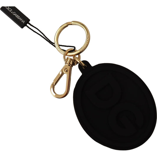 Dolce & Gabbana Black Rubber DG Logo Gold Brass Metal Keyring Keychain SMY100726