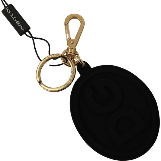 Dolce & Gabbana Black Rubber DG Logo Gold Brass Metal Keyring Keychain SMY100726