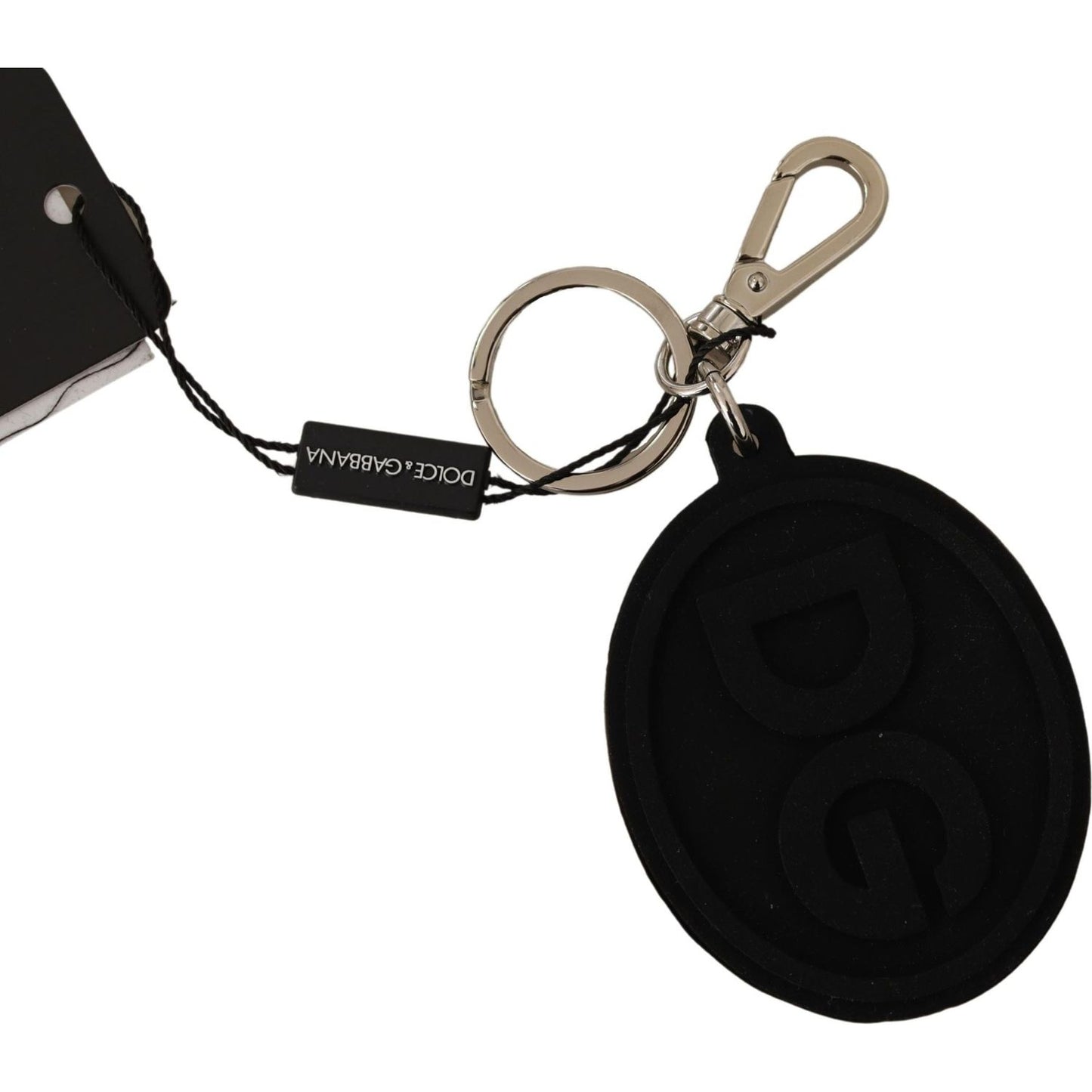 Dolce & Gabbana Black Rubber DG Logo Silver Brass Metal Keychain SMY100728
