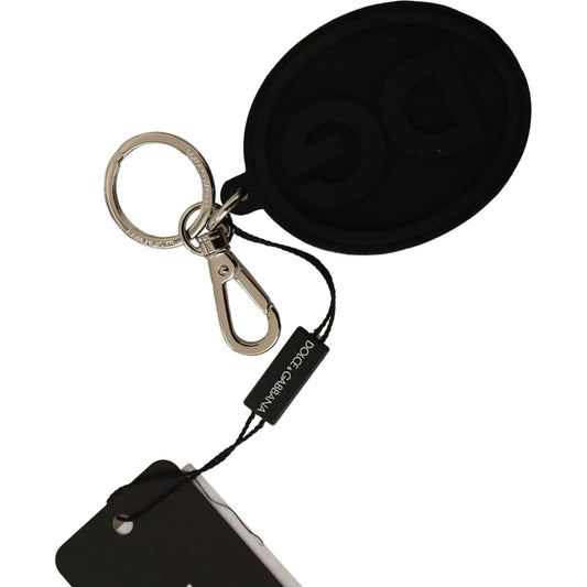 Dolce & Gabbana Black Rubber DG Logo Silver Brass Metal Keychain SMY100728