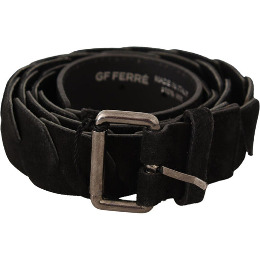 GF Ferre Black WX Silver Tone Buckle Waist Belt BEL61004 -100