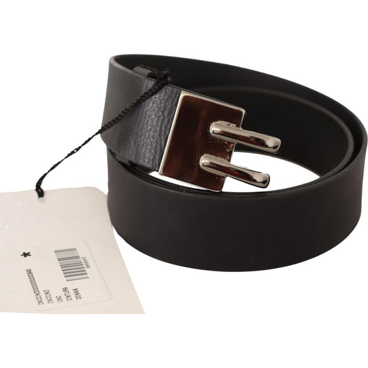 Costume National Black Leather Silver Buckle Waist Belt BEL61009-85