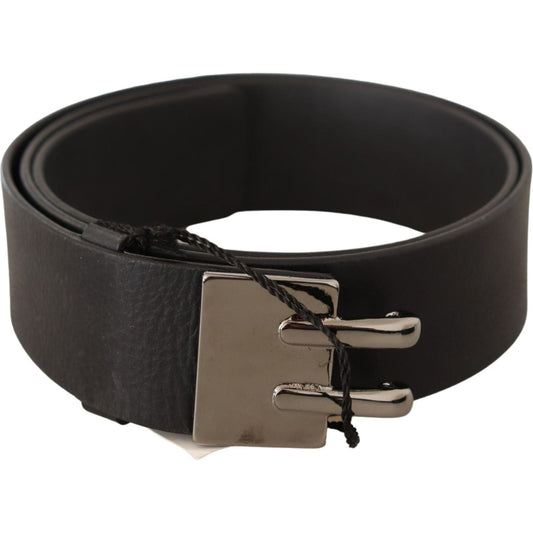 Costume National Black Leather Silver Buckle Waist Belt BEL61009-85