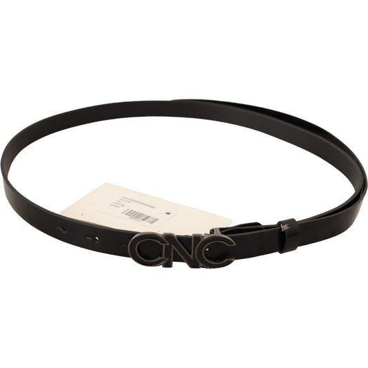 Costume National Black Leather Letter Logo Buckle Belt BEL61011 -85