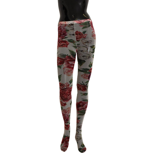 Dolce & Gabbana White Floral Print Stockings Nylon Tights SCS1066 -M