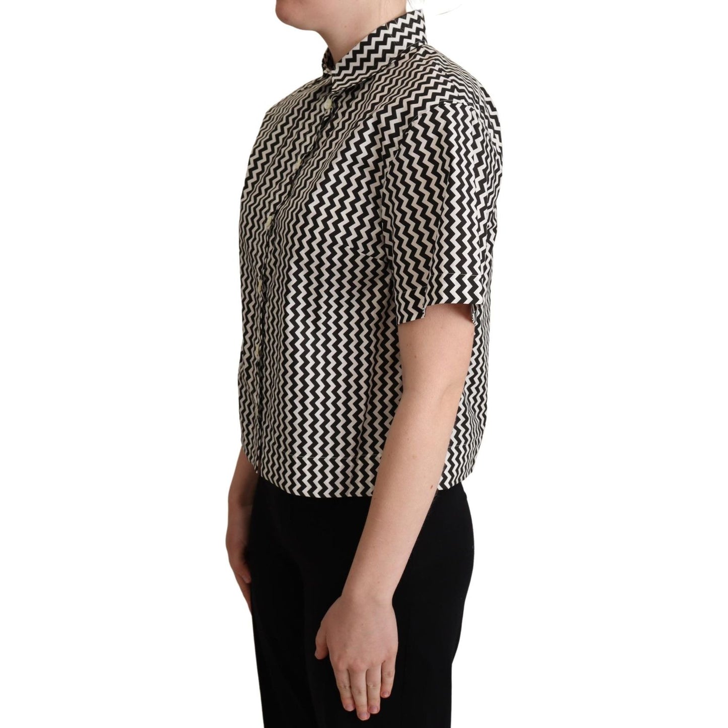 Dolce & Gabbana Black White Zigzag Collar Cotton Top Shirt TSH5960 -38