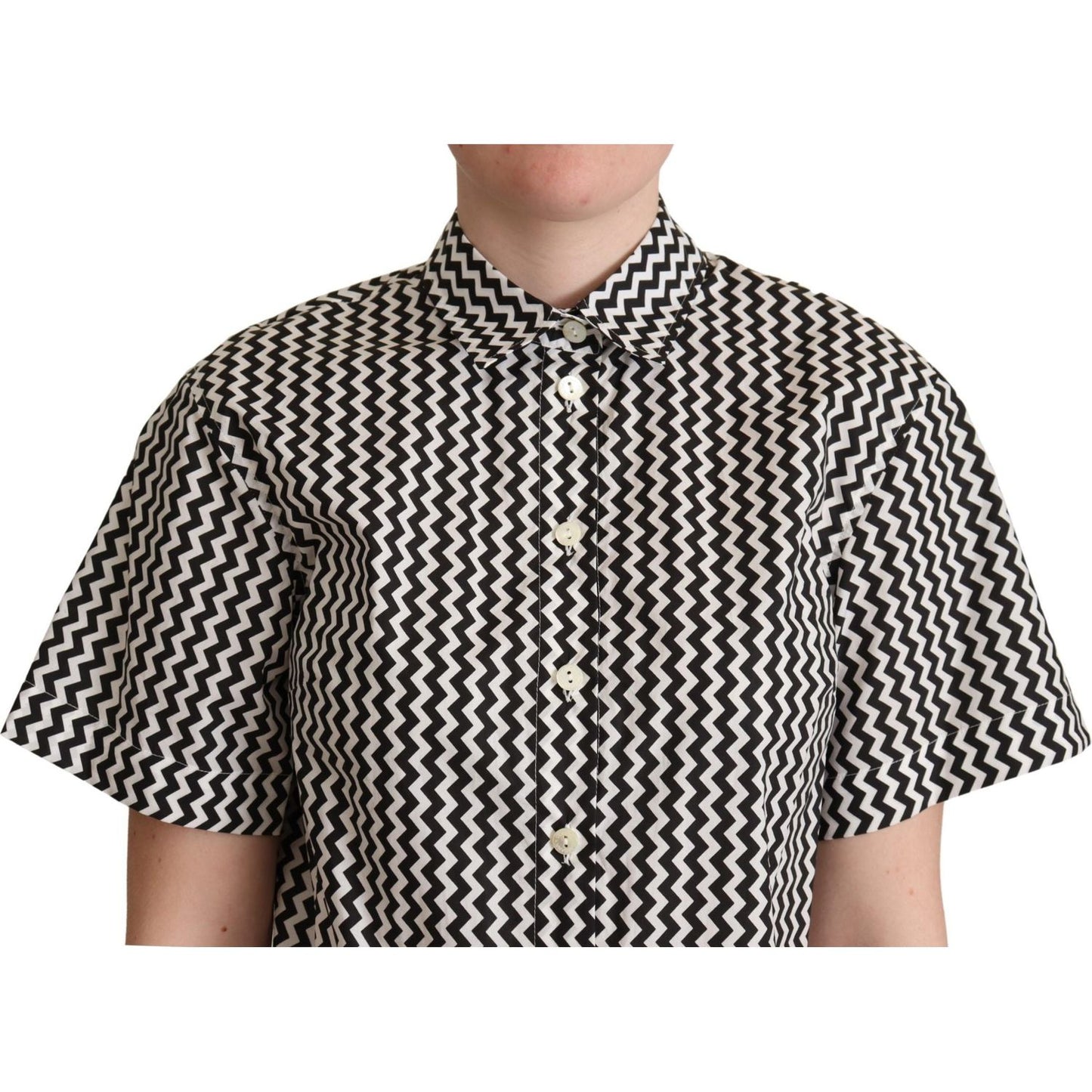 Dolce & Gabbana Black White Zigzag Collar Cotton Top Shirt TSH5960 -38