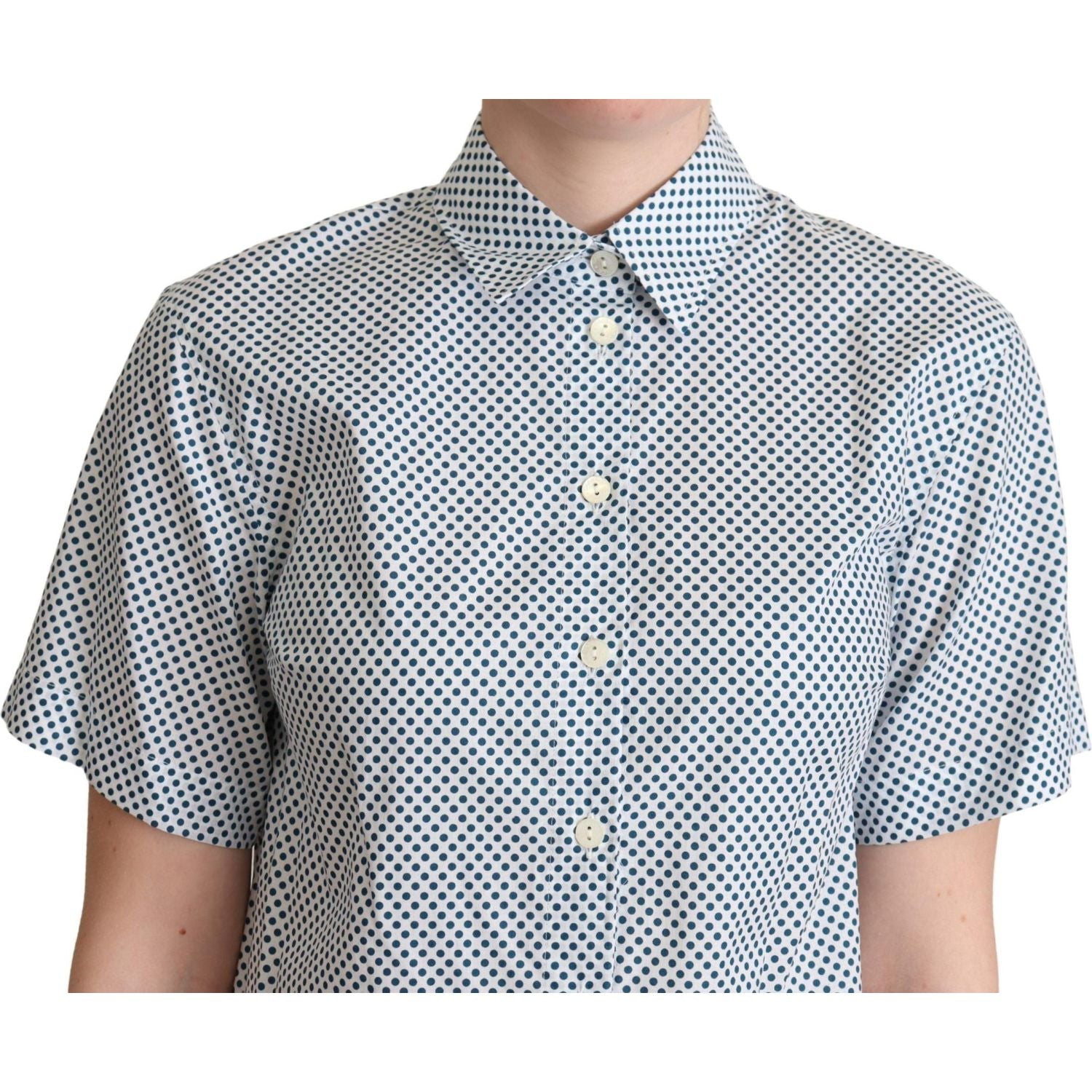 Dolce & Gabbana White Blue Polka Dot Cotton Shirt