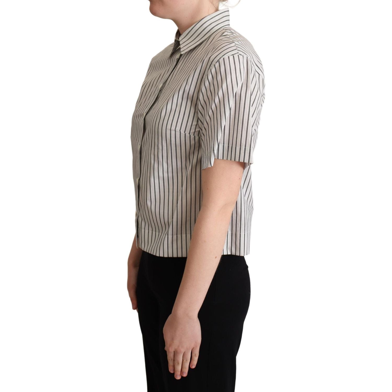 Dolce & Gabbana White Black Striped Collared Shirt