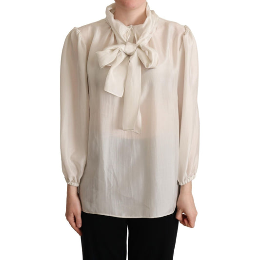 Dolce & Gabbana Light Gray Ascot Collar Shirt Silk Blouse Top TSH6156 -44