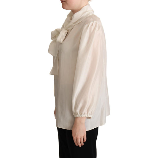 Dolce & Gabbana Light Gray Ascot Collar Shirt Silk Blouse Top TSH6156 -44