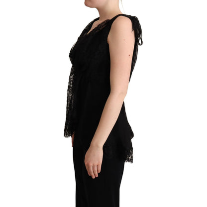 Dolce & Gabbana Black Silk Lace Trim Camisole Tank Top
