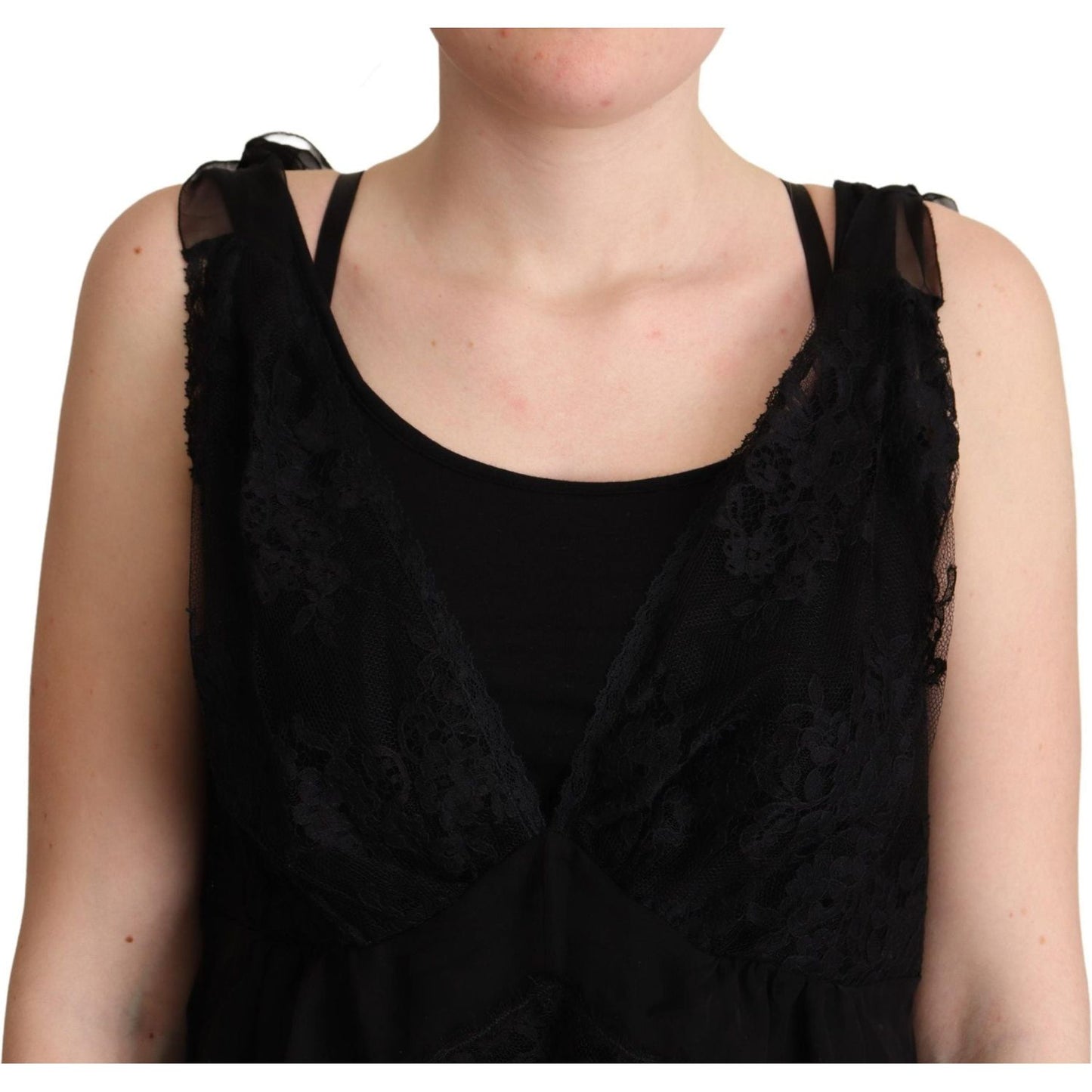 Dolce & Gabbana Black Silk Lace Trim Camisole Tank Top