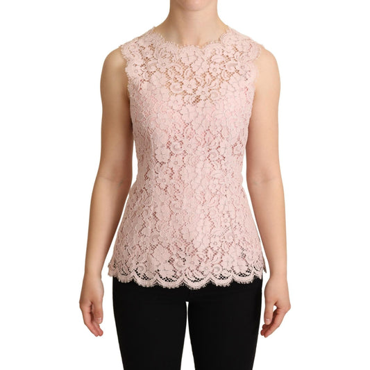 Dolce & Gabbana Pink Floral Lace Sleeveless Tank Blouse Top TSH6301-38