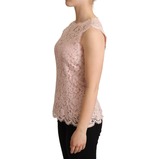 Dolce & Gabbana Pink Floral Lace Sleeveless Tank Blouse Top TSH6301-38