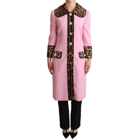 Dolce & Gabbana Pink Leopard Wool Trenchcoat Jacket JKT2973 -38