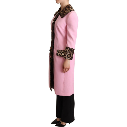 Dolce & Gabbana Pink Leopard Wool Trenchcoat Jacket JKT2973 -38