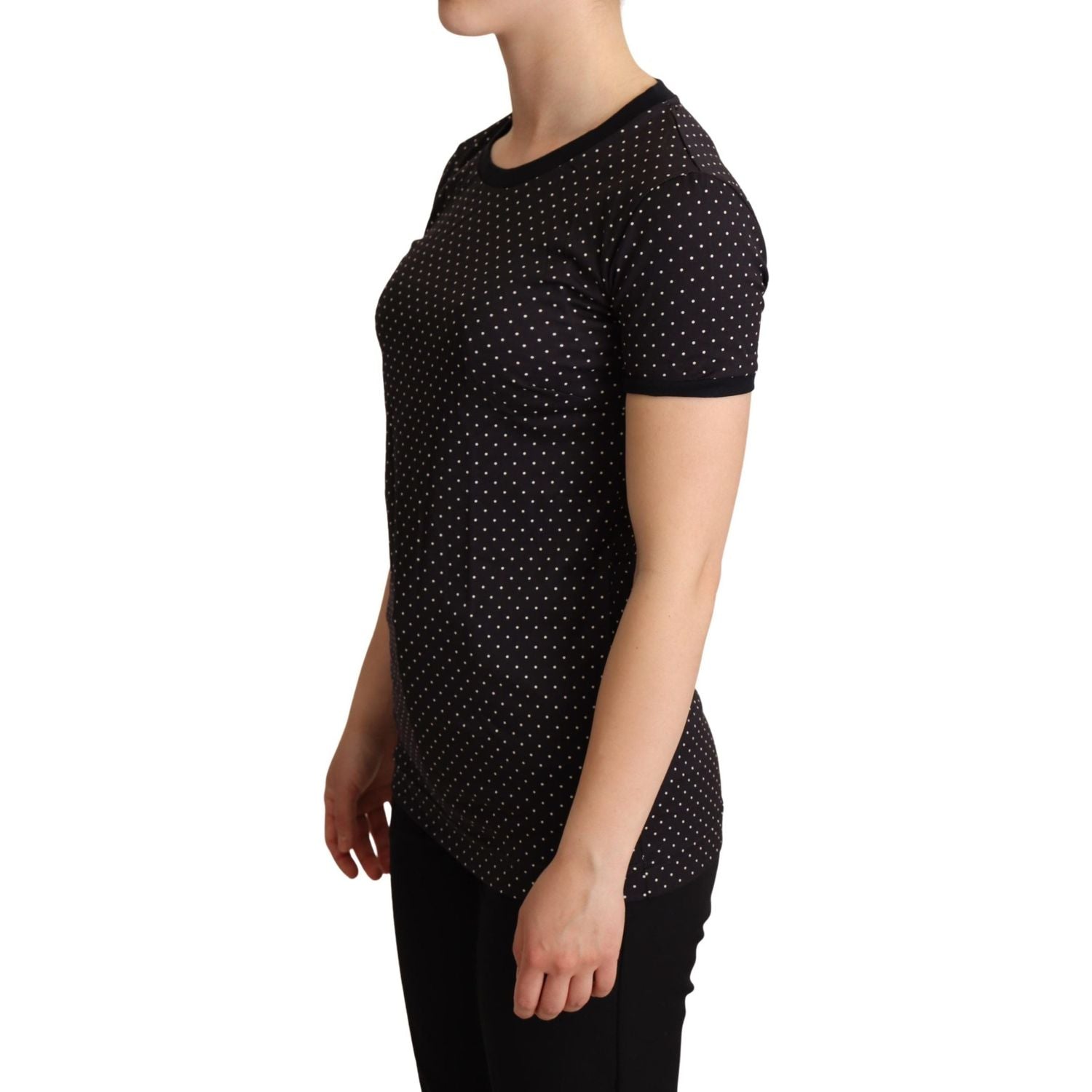 Dolce & Gabbana Black Dotted Crewneck  Cotton T-shirt