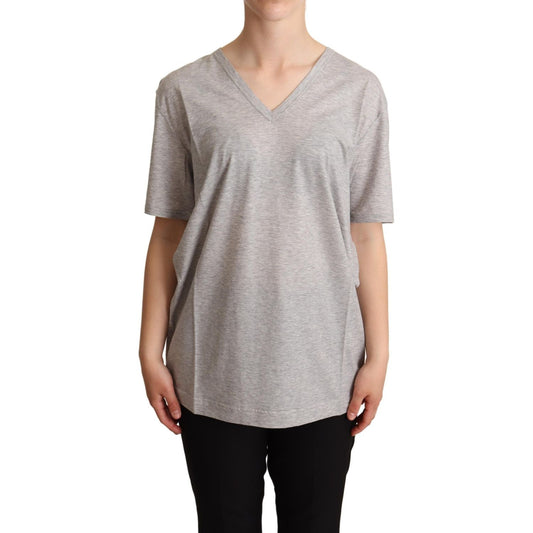 Dolce & Gabbana Gray Solid 100% Cotton V-neck Top T-shirt TSH6667 -38