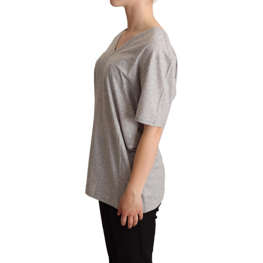Dolce & Gabbana Gray Solid 100% Cotton V-neck Top T-shirt TSH6667 -38