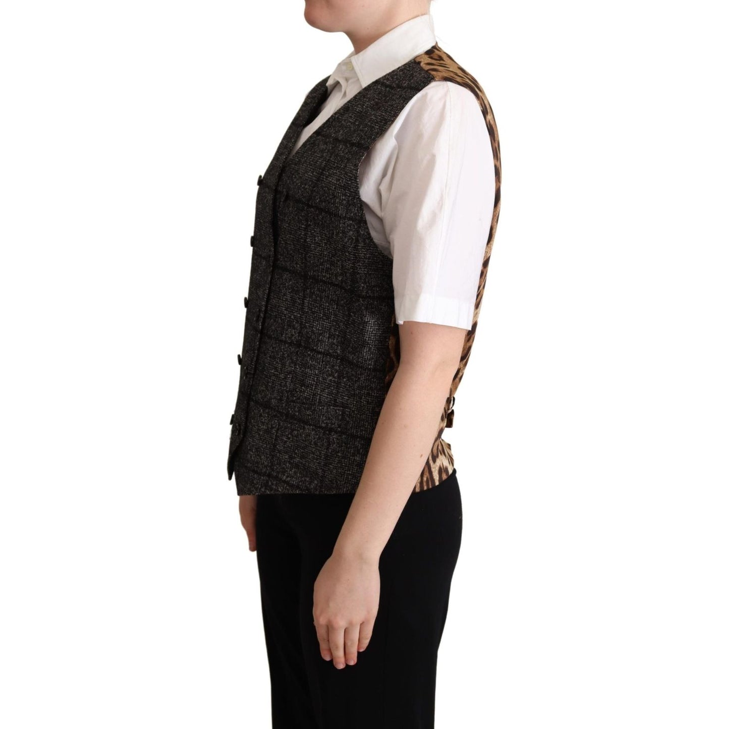 Dolce & Gabbana Gray Wool Leopard Print Waistcoat Vest TSH5983 -40
