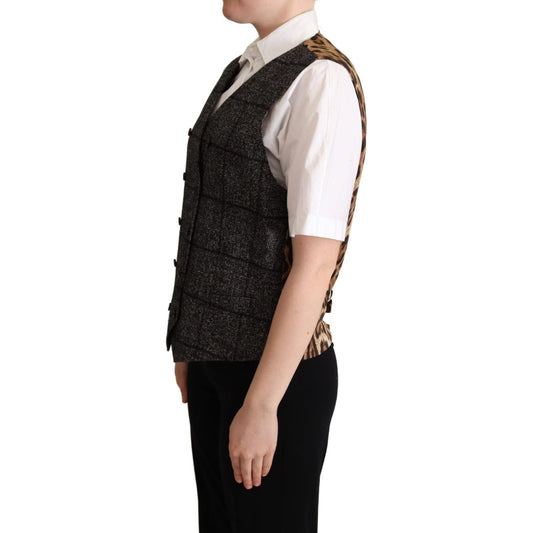 Dolce & Gabbana Gray Wool Leopard Print Waistcoat Vest TSH5983 -40