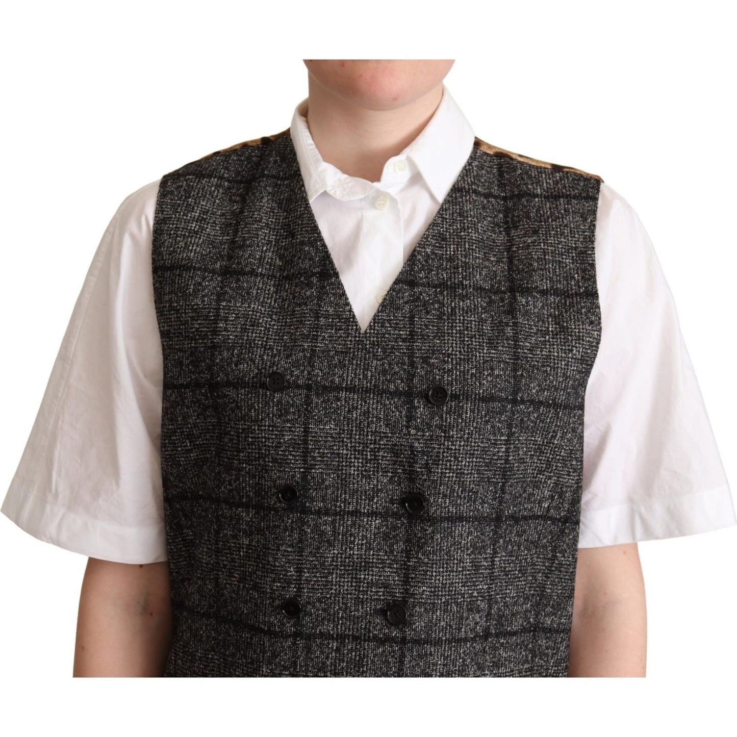 Dolce & Gabbana Gray Wool Leopard Print Waistcoat Vest TSH5983 -40