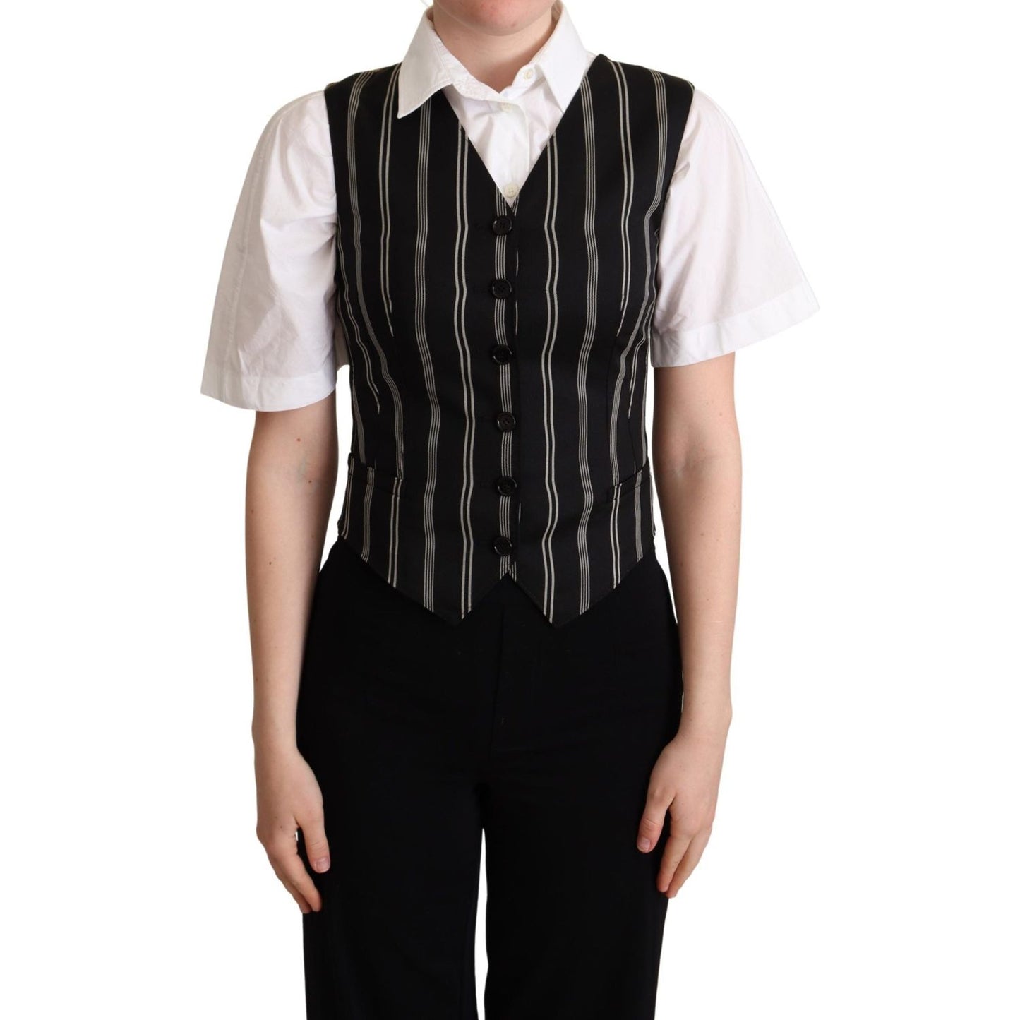 Dolce & Gabbana Black Striped Leopard Print Waistcoat Vest TSH5988 -40