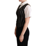 Dolce & Gabbana Black Striped Leopard Print Waistcoat Vest TSH5988 -40