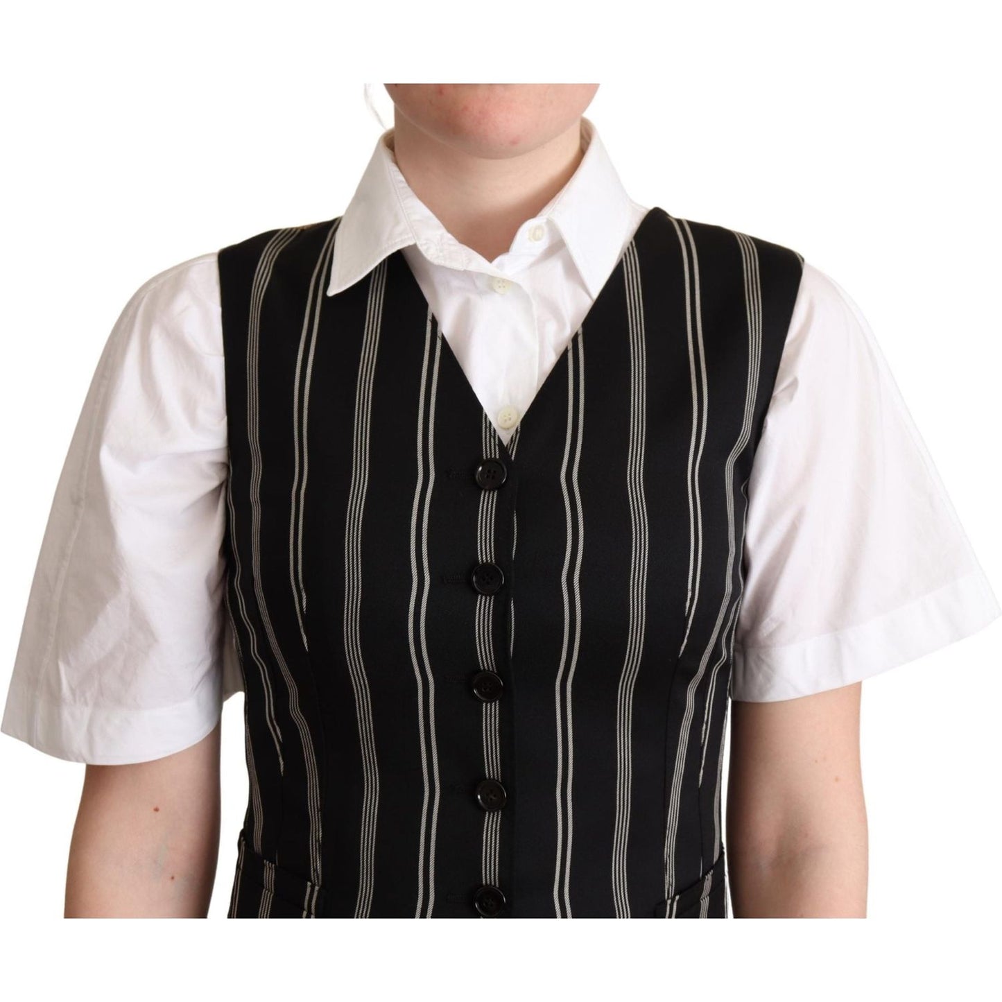 Dolce & Gabbana Black Striped Leopard Print Waistcoat Vest TSH5988 -40
