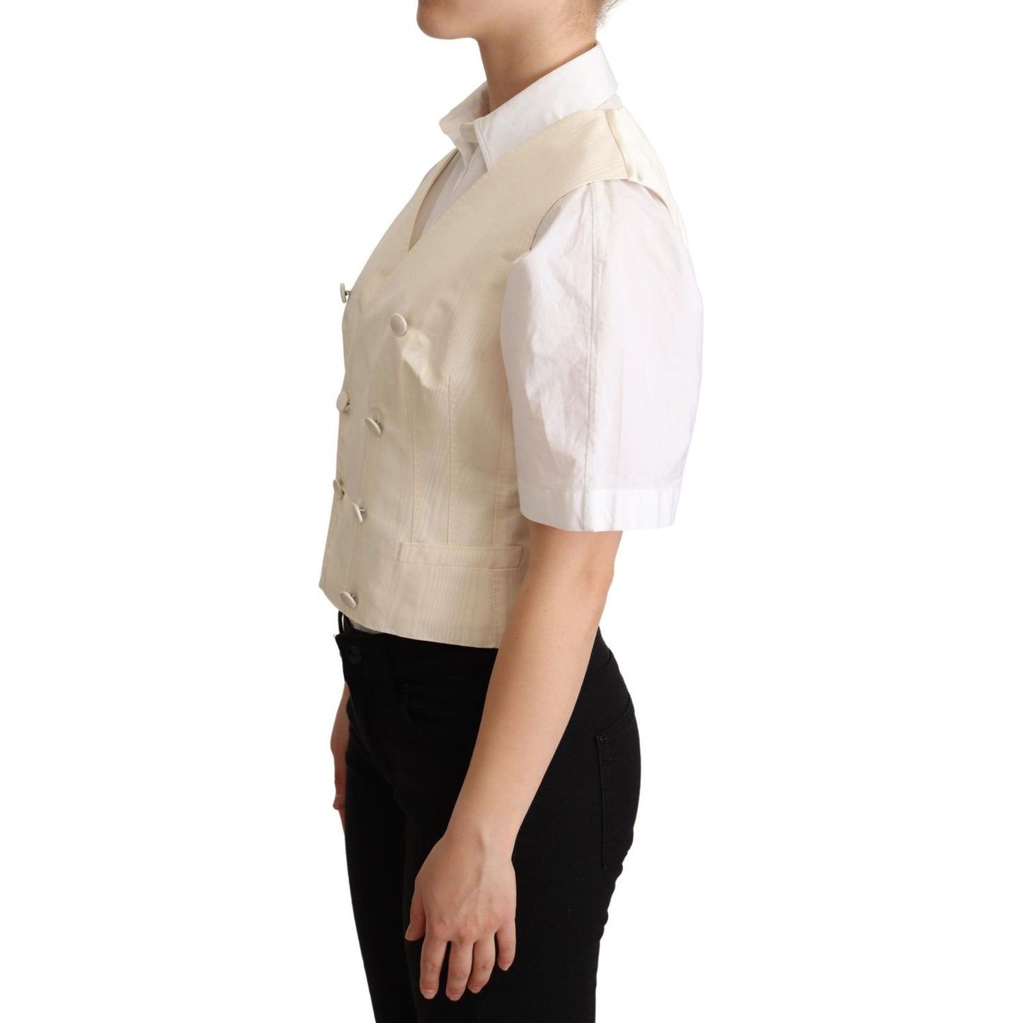 Dolce & Gabbana Beige Silk Sleeveless Waistcoat Vest TSH5999 -38
