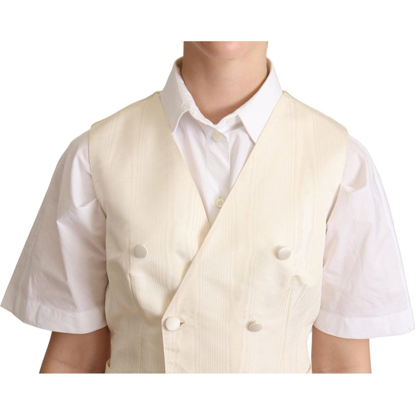 Dolce & Gabbana Beige Silk Sleeveless Waistcoat Vest TSH5999 -38