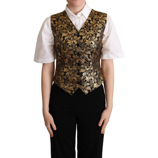 Dolce & Gabbana Black Gold Jacquard Silk Waistcoat Vest TSH6001-42
