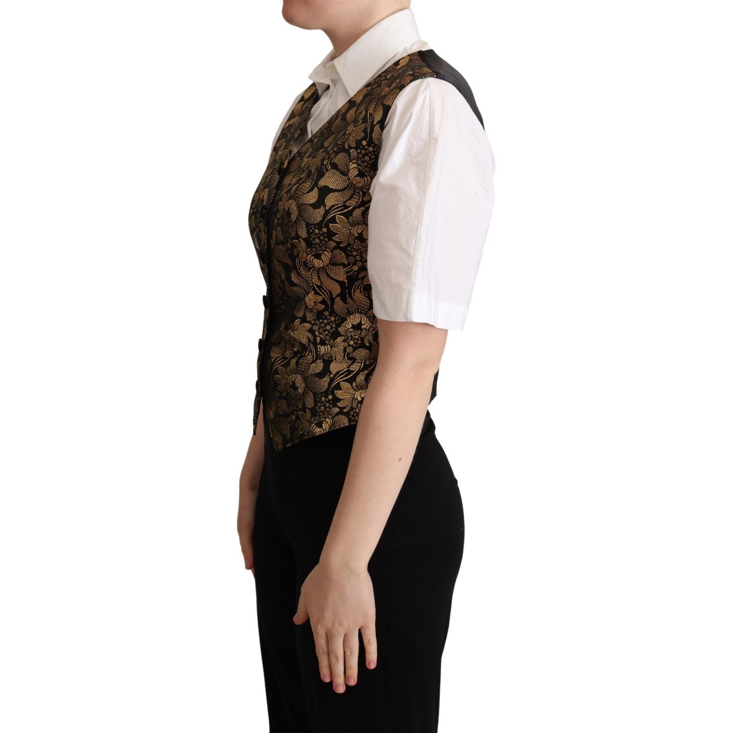 Dolce & Gabbana Black Gold Jacquard Silk Waistcoat Vest