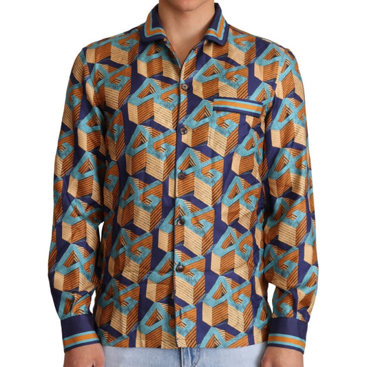Dolce & Gabbana Multicolor DG Logo Silk Mens Top Shirt TSH6385-37