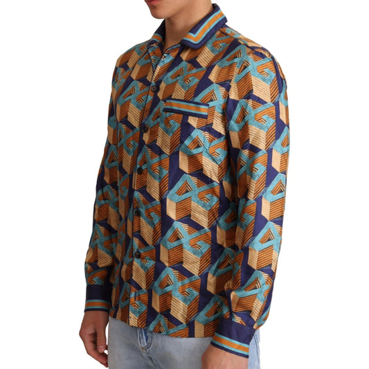 Dolce & Gabbana Multicolor DG Logo Silk Mens Top Shirt TSH6385-37