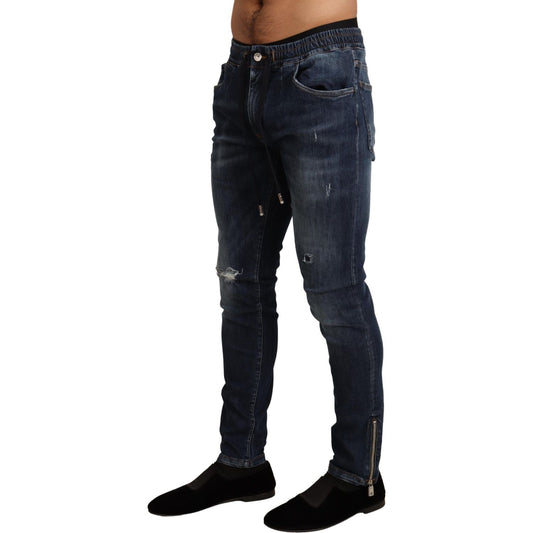 Dolce & Gabbana Blue Cotton Stretch Tattered Denim Jeans PAN72048 -44