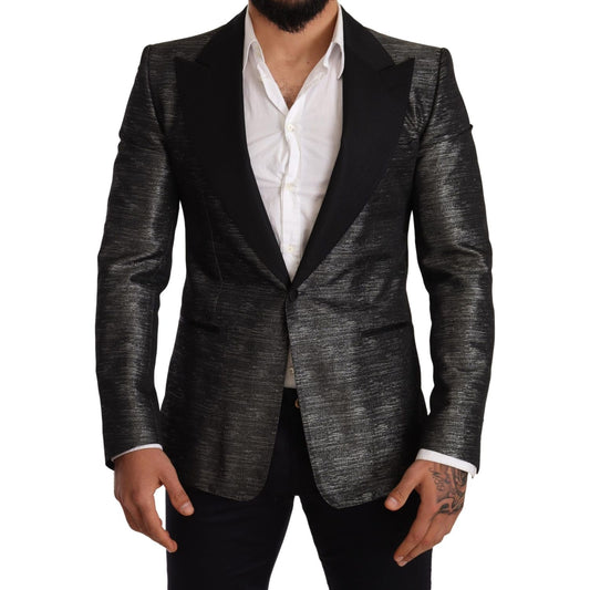Dolce & Gabbana Gray Metallic Black Slim Tuxedo Blazer JKT2818-48