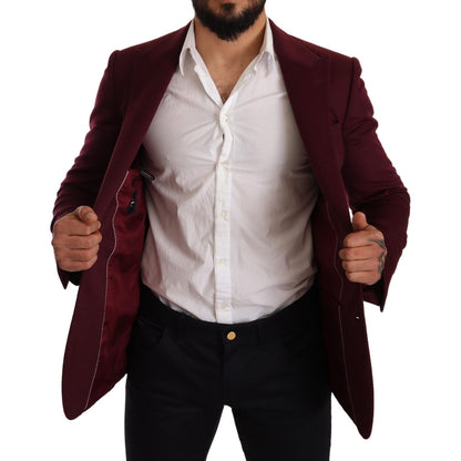Dolce & Gabbana Maroon Cashmere Slim Fit Coat Jacket Blazer
