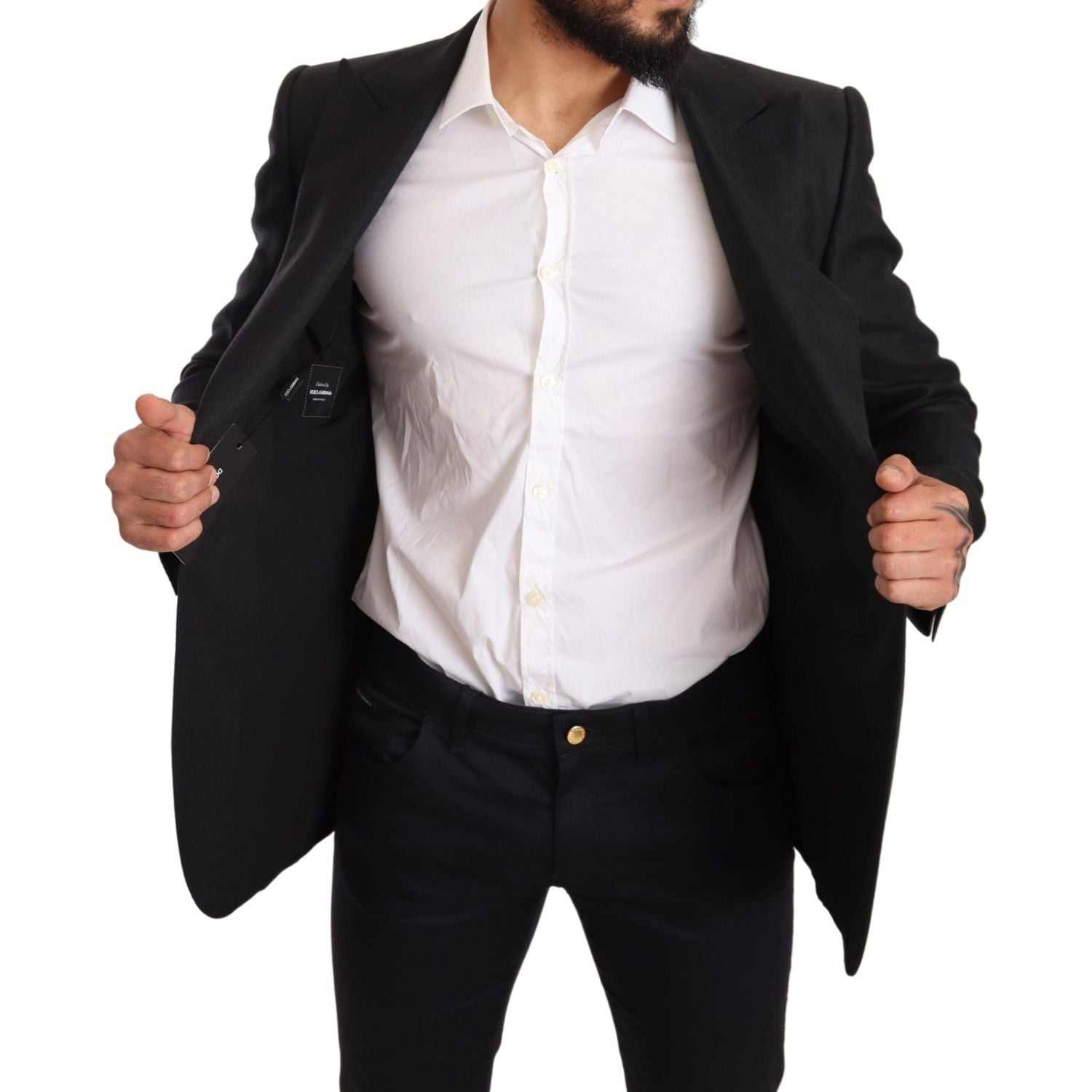 سترة دولتشي آند غابانا الأنيقة ذات المقاس النحيف باللون الأسود من الكتان