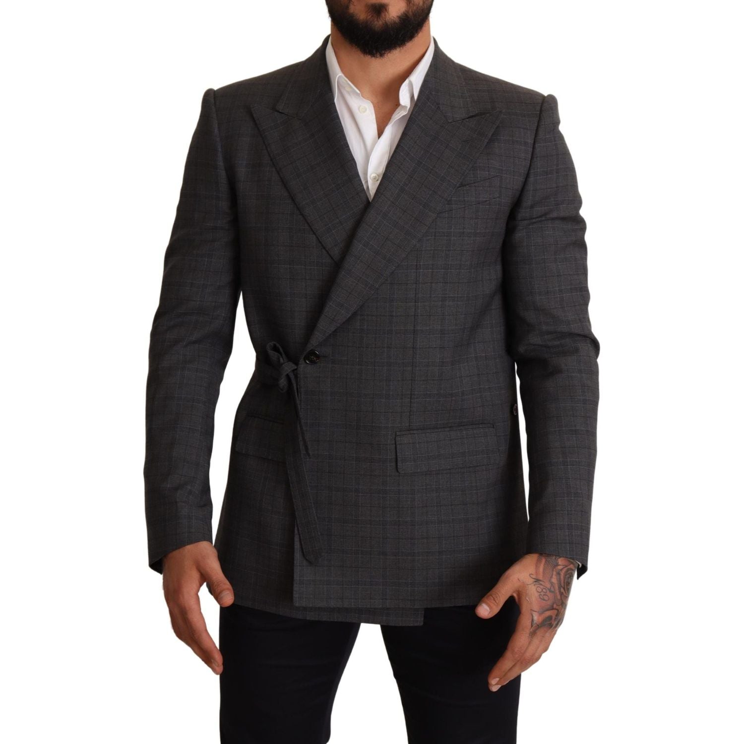 بليزر دولتشي آند غابانا شيك رمادي اللون بقصّة Slim Fit وصدر مزدوج