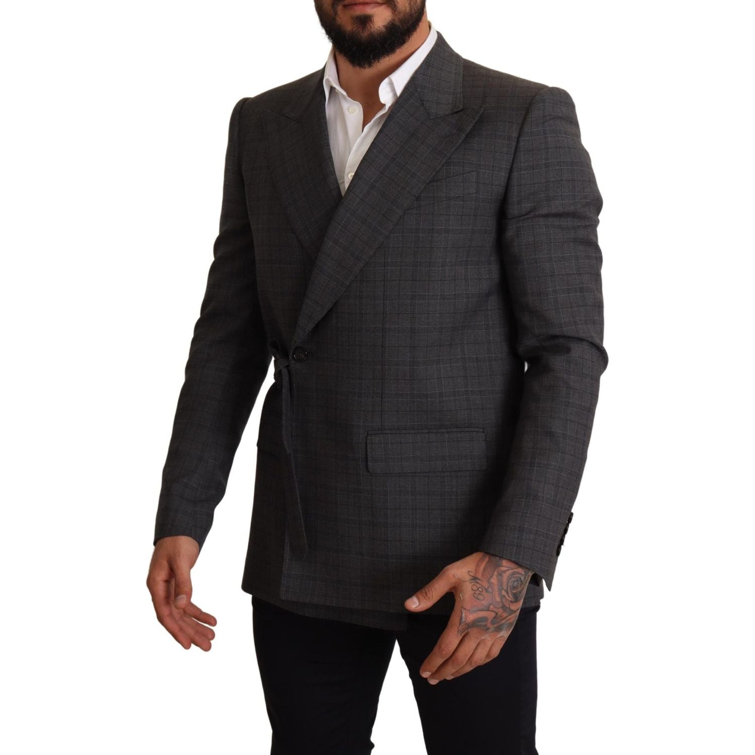 بليزر دولتشي آند غابانا شيك رمادي اللون بقصّة Slim Fit وصدر مزدوج