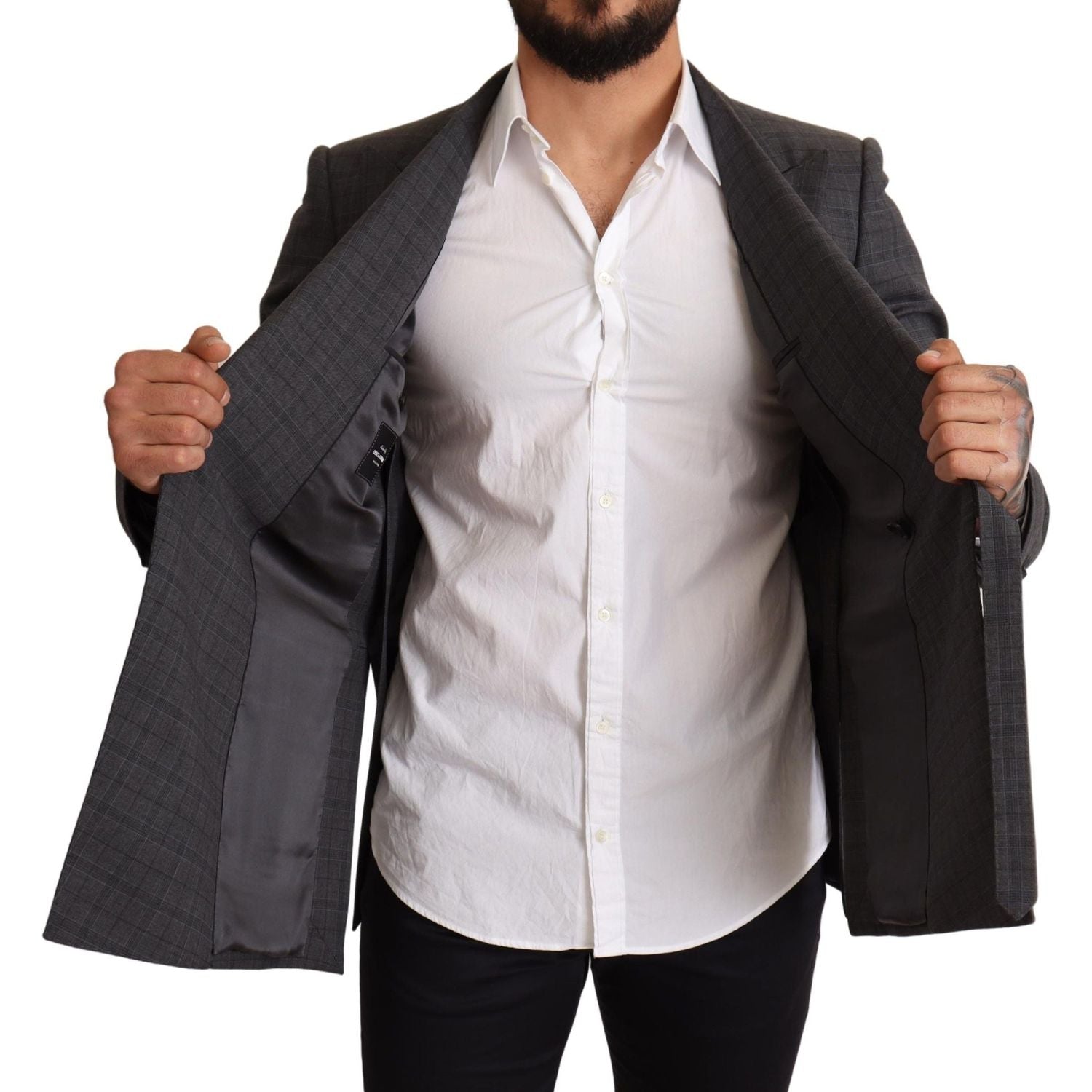 بليزر دولتشي آند غابانا شيك رمادي اللون بقصّة Slim Fit وصدر مزدوج