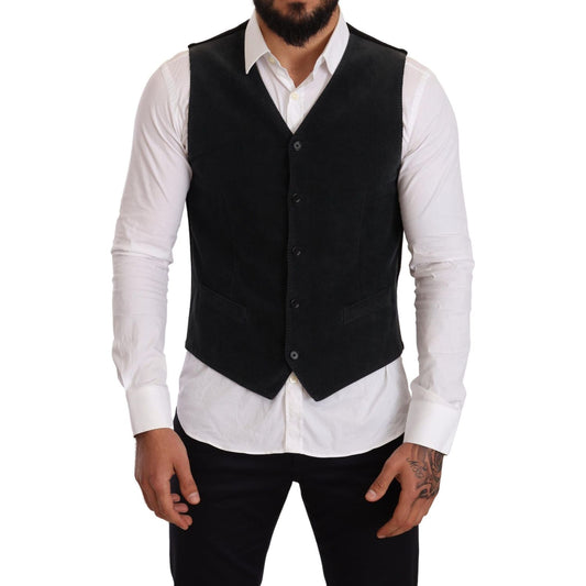 Dolce & Gabbana Black Cotton Single Breasted Waistcoat TSH6129-48