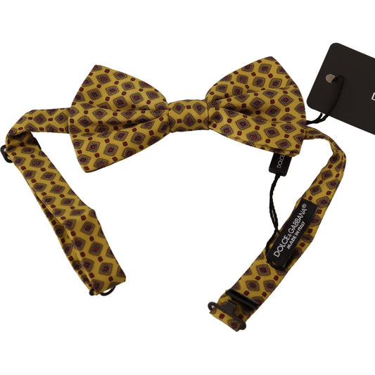 Dolce & Gabbana Yellow Patterned Silk Adjustable Neck Papillon Bow Tie FT3501