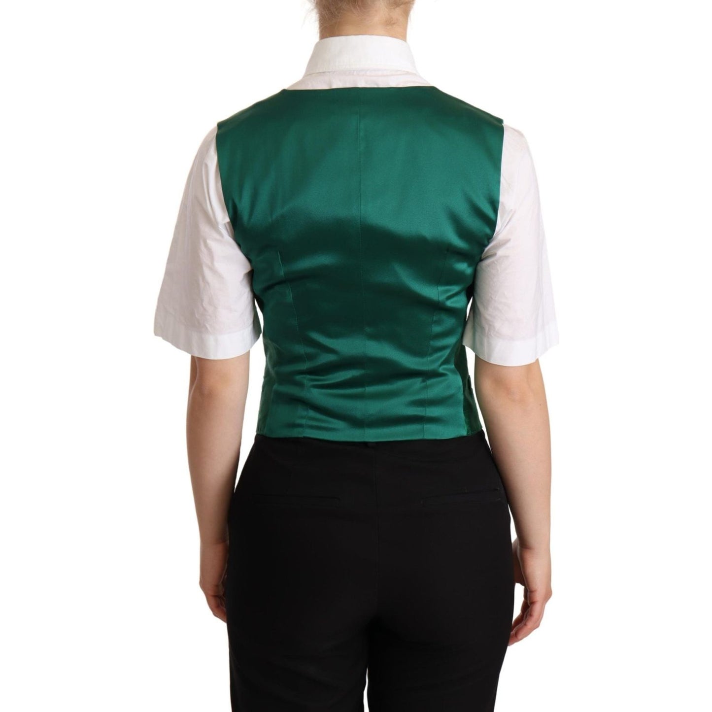 Dolce & Gabbana Green Silk Satin Sleeveless Waistcoat Vest TSH5980 -40